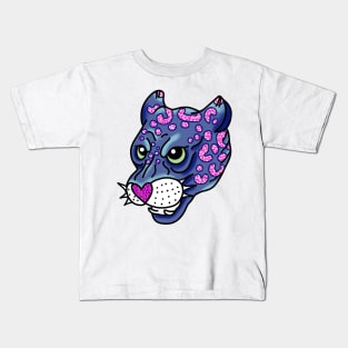 American traditional Panther Tattoo in Navy and Pink with Glitter and Sparkles Snarling cute gift Kids T-Shirt